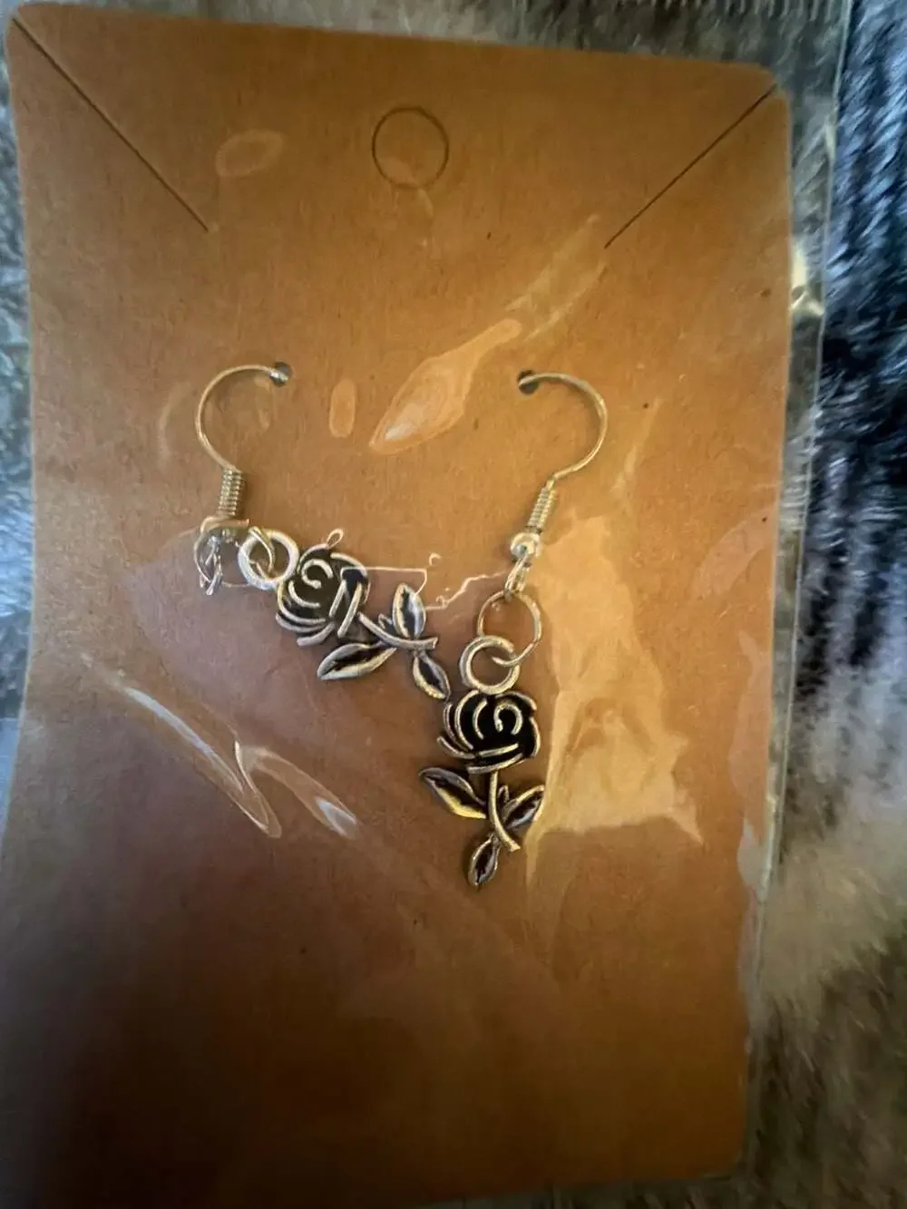 Silver-Tone Rose Flower Dangle Hook Earrings